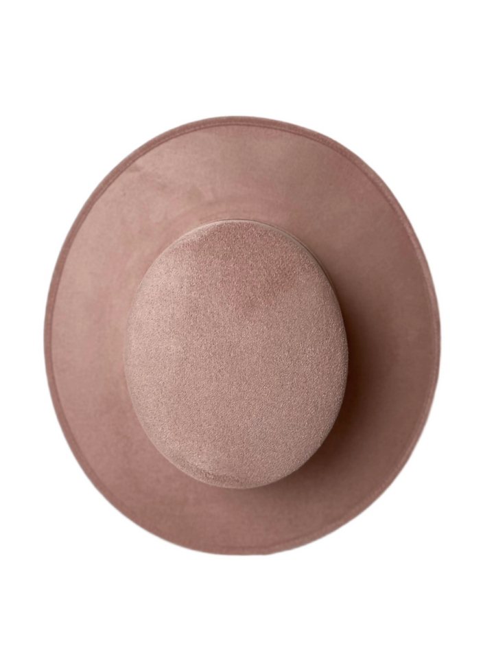 Vegan Suede Flat Top Hat- Pale Dusty Rose