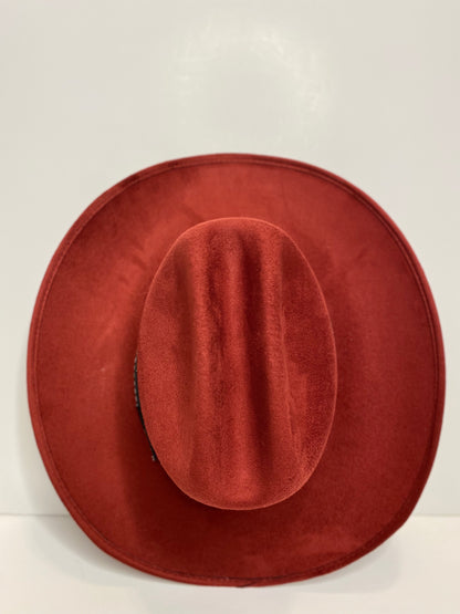 Texana Vegan Suede Cowboy Hat- Lipstick Red