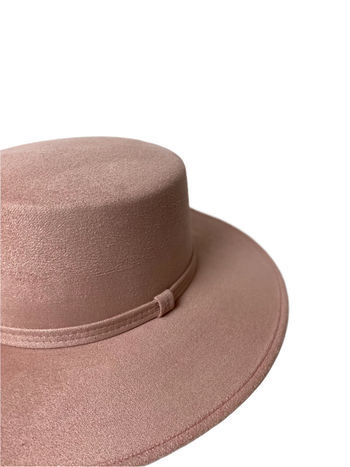 Vegan Suede Flat Top Hat- Pale Dusty Rose