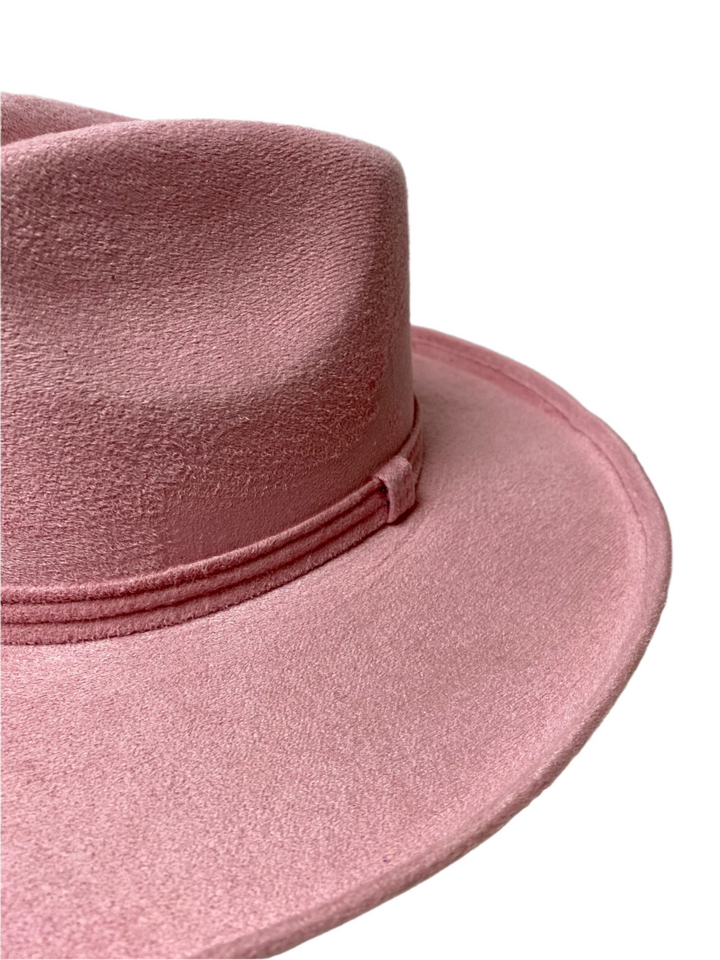 Vegan Suede Rancher Hat - Pencil Brim - Blush Pink