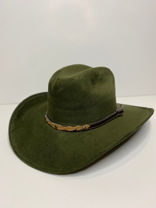 Austin Vegan Suede Cowboy Hat- Olive Green