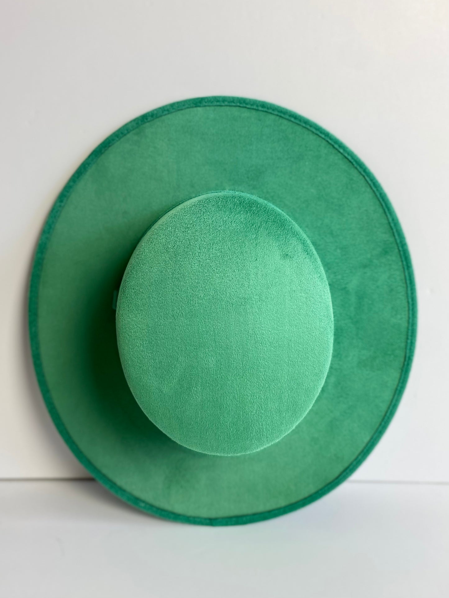 Vegan Suede Flat Top Hat- Jungle Green