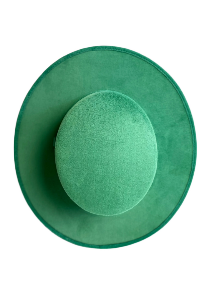 Vegan Suede Flat Top Hat- Jungle Green