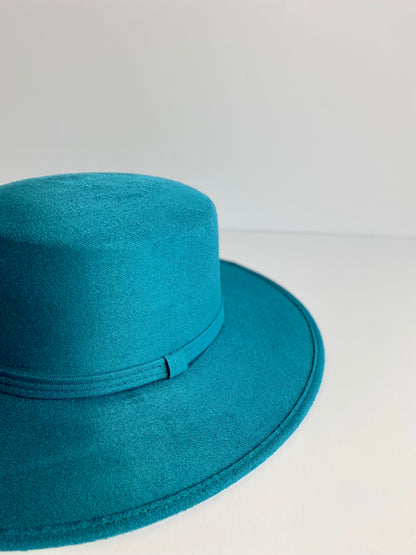 Vegan Suede Flat Top Hat- Teal