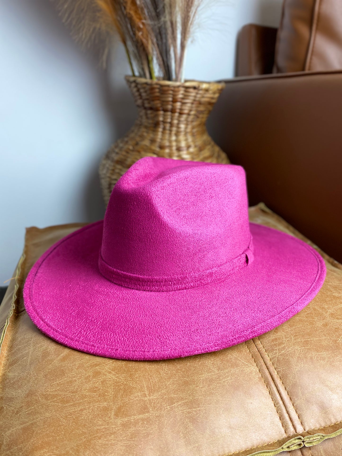 Vegan Suede Rancher Hat - Magenta Pink