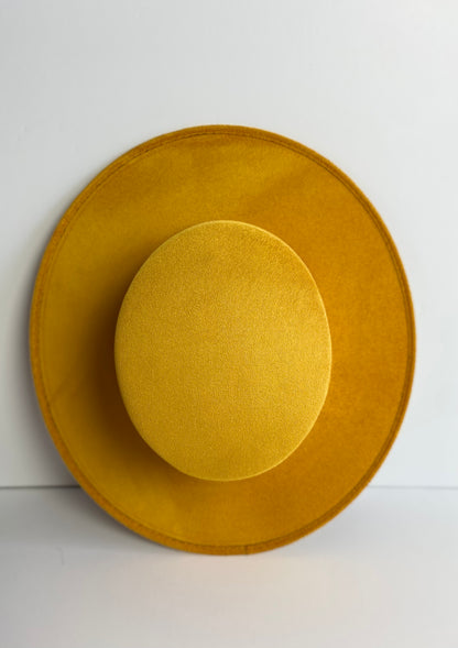 Vegan Suede Flat Top Hat- Mustard