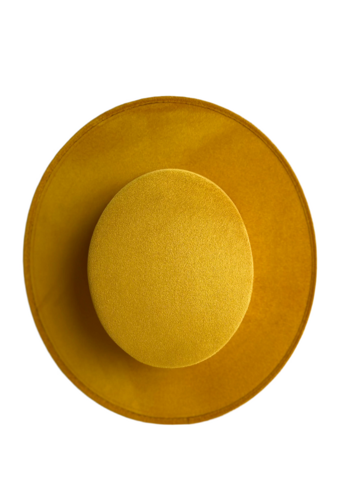 Vegan Suede Flat Top Hat- Mustard