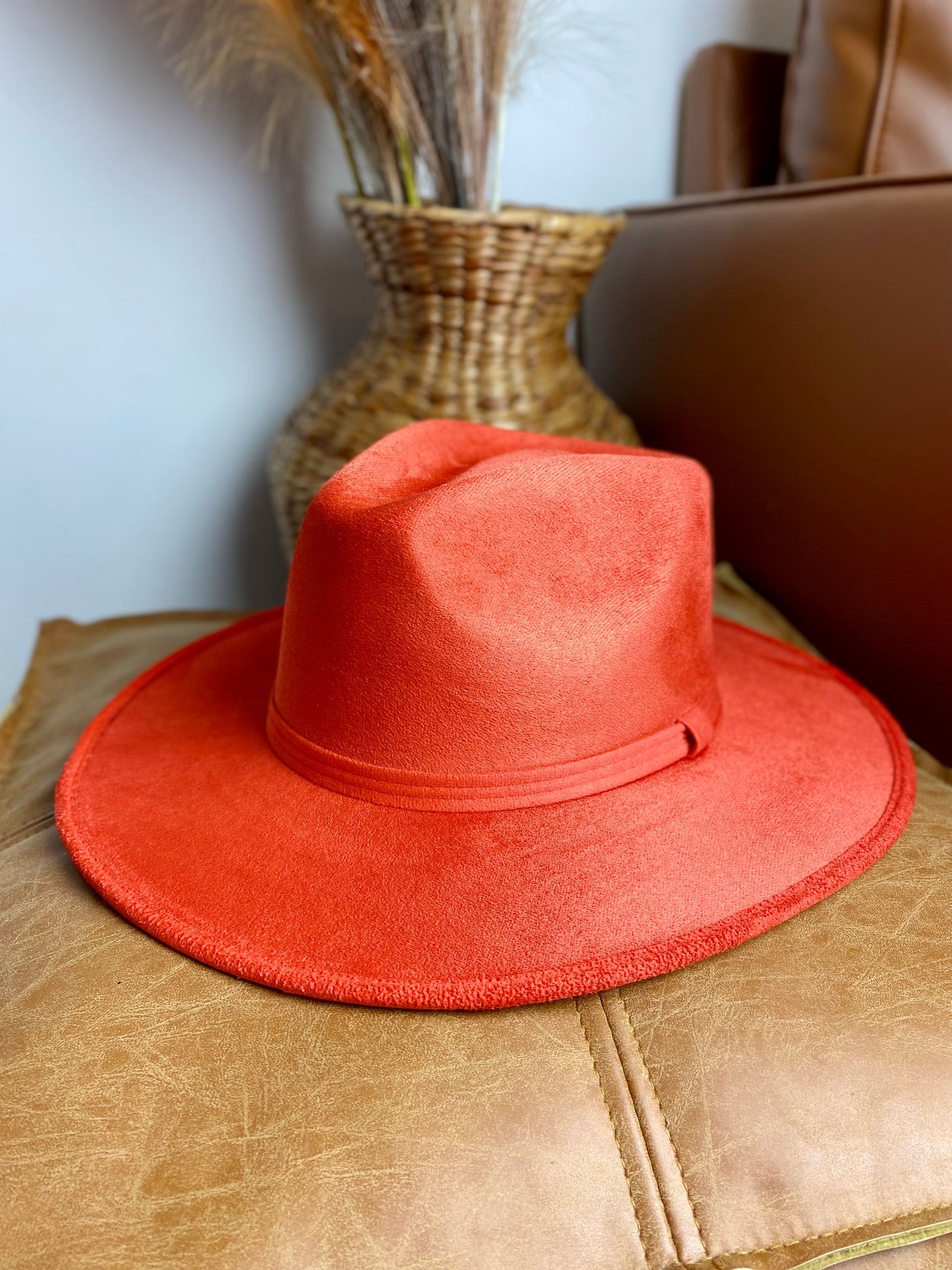 Vegan Suede Rancher Hat - Sunset Orange
