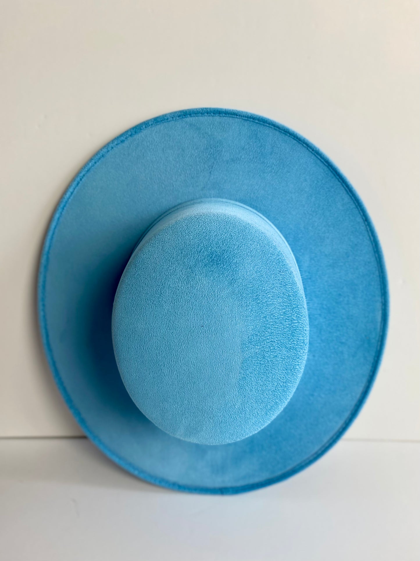 Vegan Suede Flat Top Hat- Aqua Blue