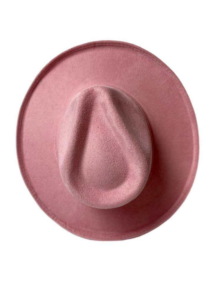 Vegan Suede Rancher Hat - Pencil Brim - Blush Pink