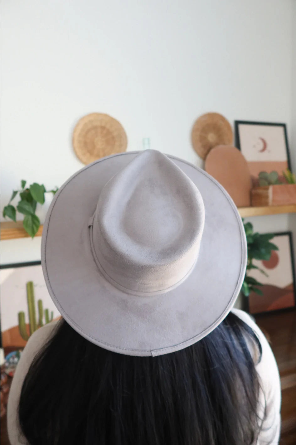 Vegan Suede Teardrop Hat- Light Grey