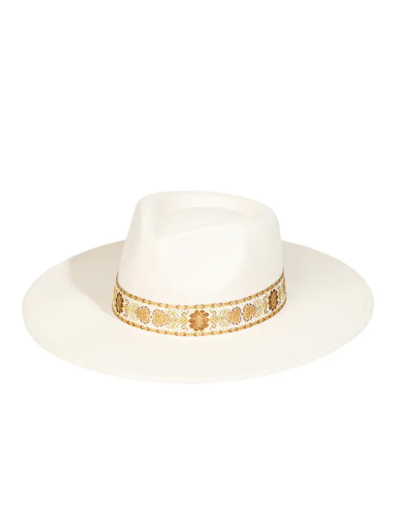 Rory Wool Felt Wide Brim Embroidered Rancher Hat - Cream