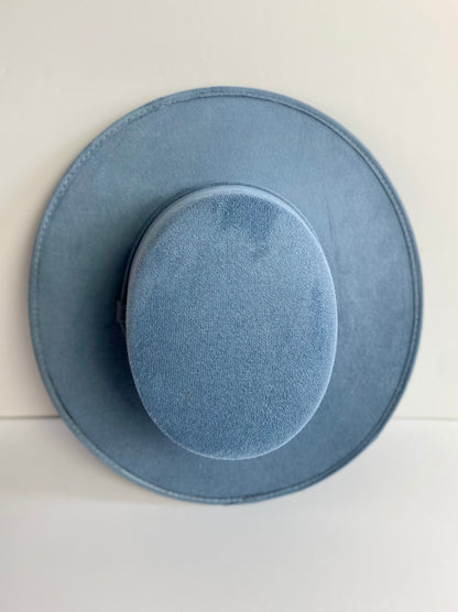 Vegan Suede Flat Top Hat- Denim Blue