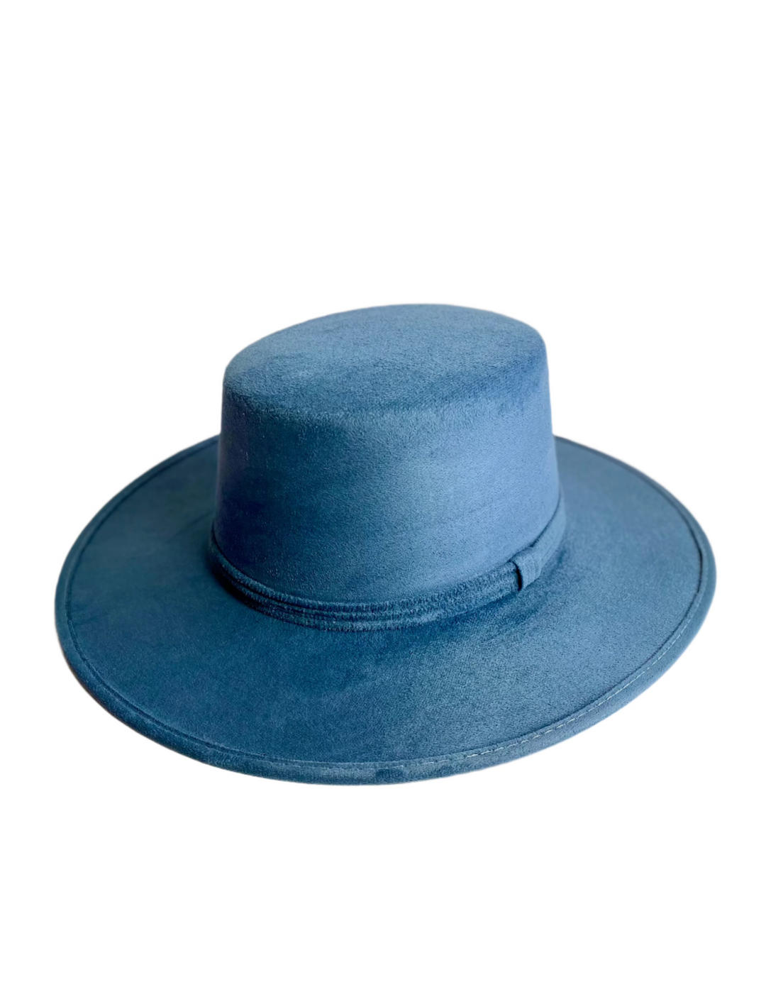 Vegan Suede Flat Top Hat- Denim Blue