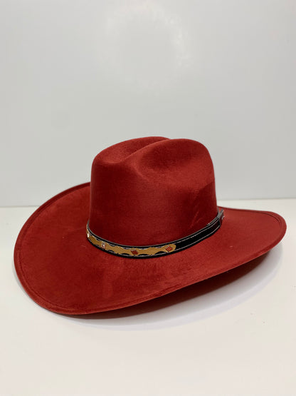 Texana Vegan Suede Cowboy Hat- Lipstick Red