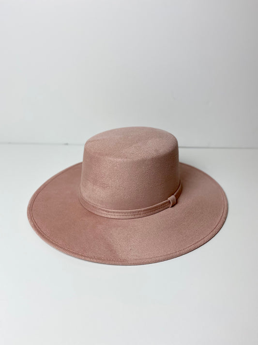 Vegan Suede Flat Top Hat- Pale Dusty Rose