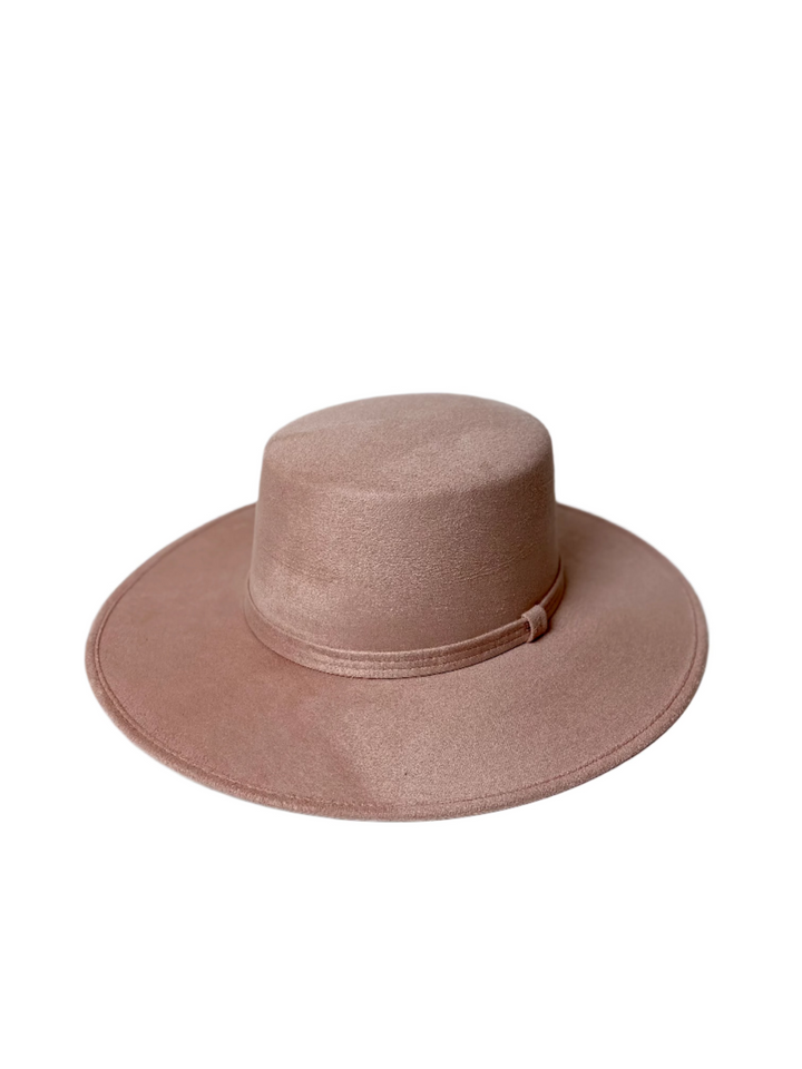 Vegan Suede Flat Top Hat- Pale Dusty Rose
