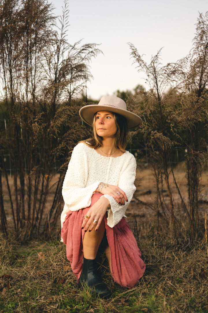 Wool Felt Wide Brim Heather Beige Rancher Hat