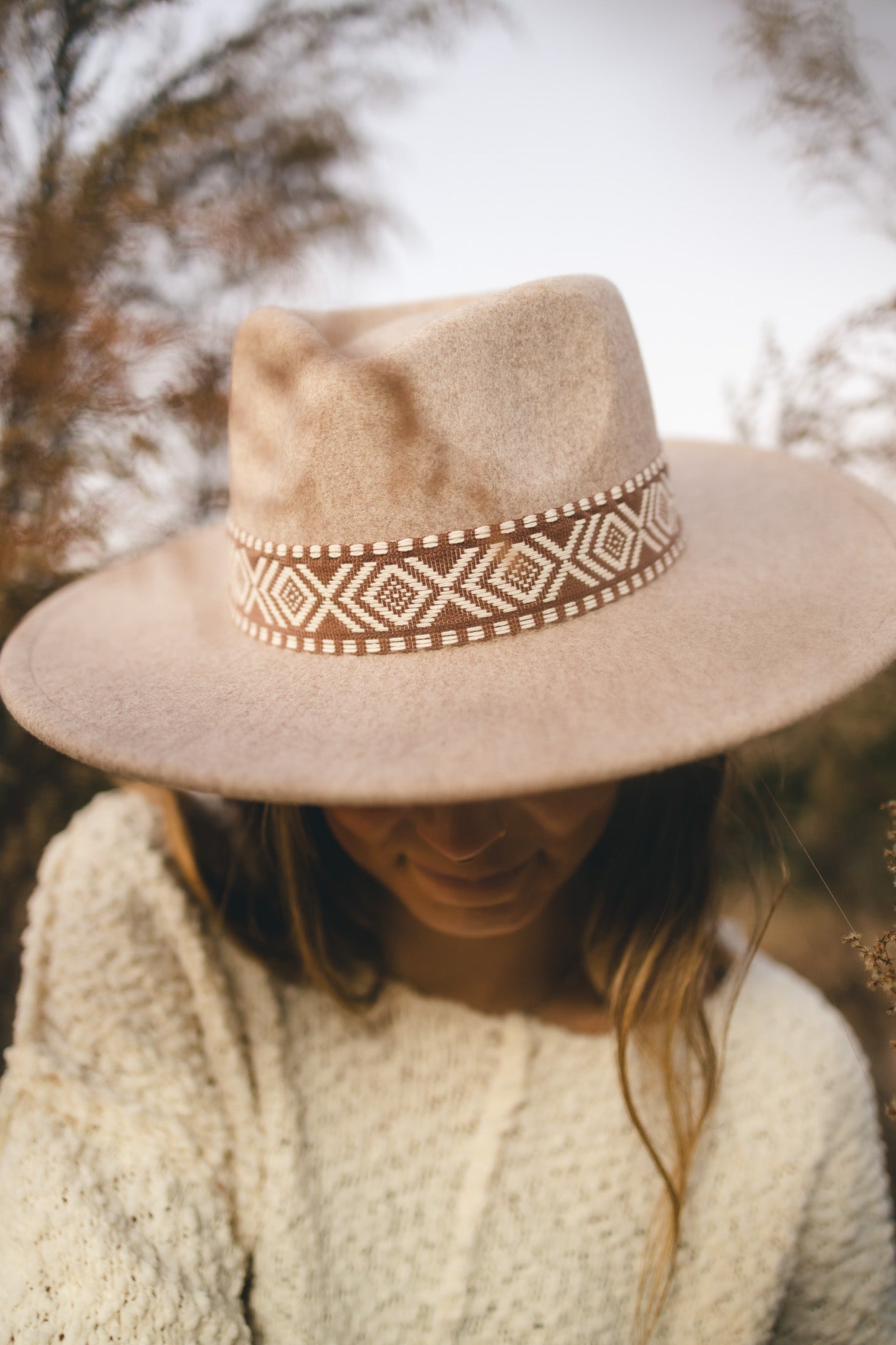 Wool Felt Wide Brim Heather Beige Rancher Hat