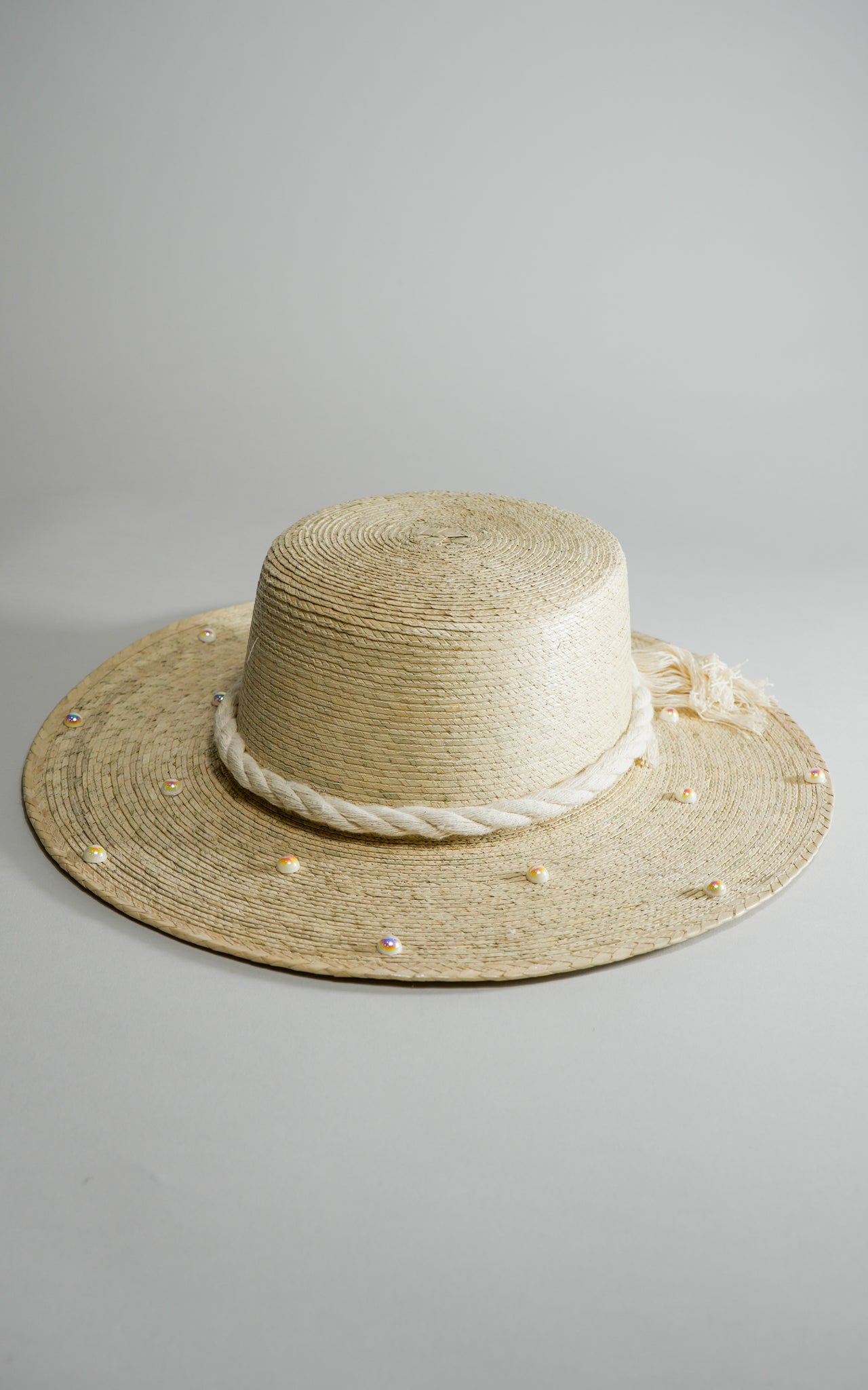 Panama Hat Flat Top with Pearls