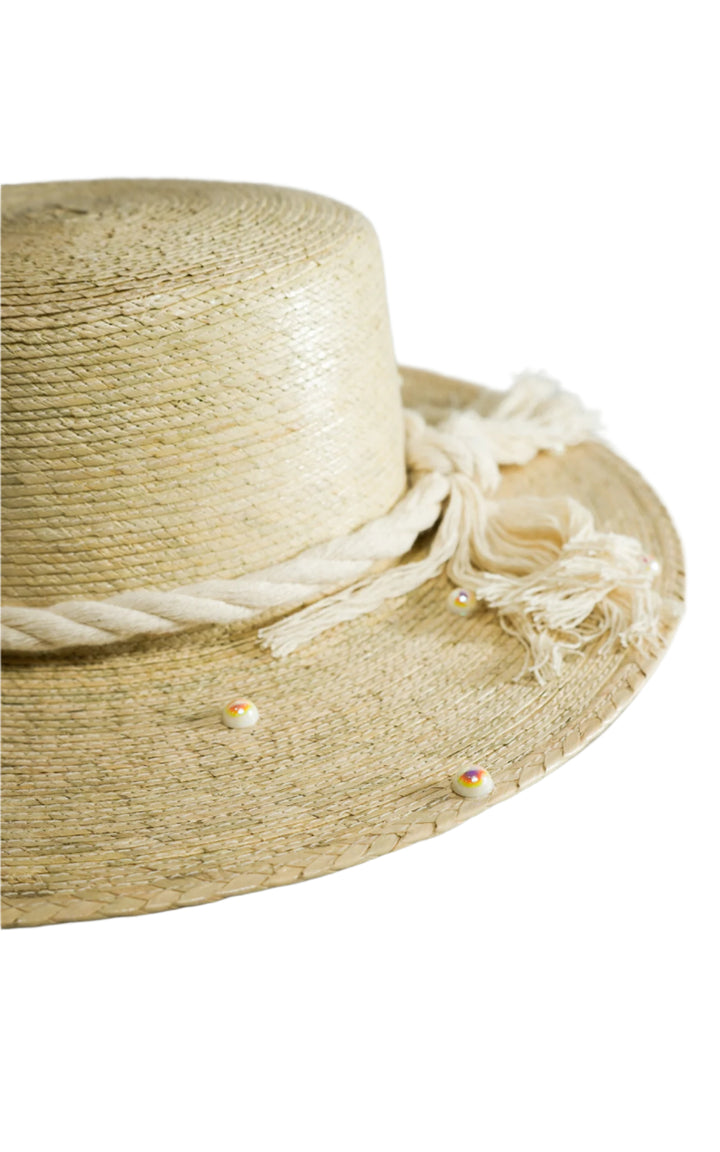 Panama Hat Flat Top with Pearls