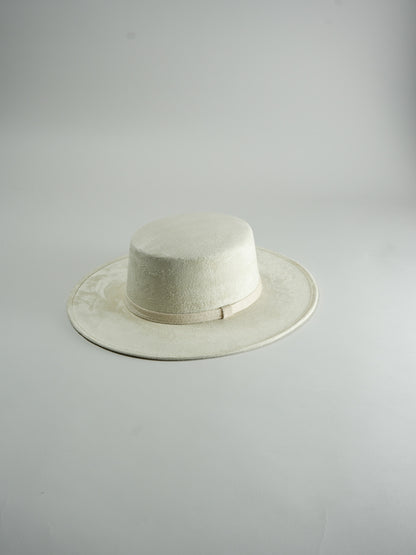 Vegan Suede Flat Top Hat- Ivory