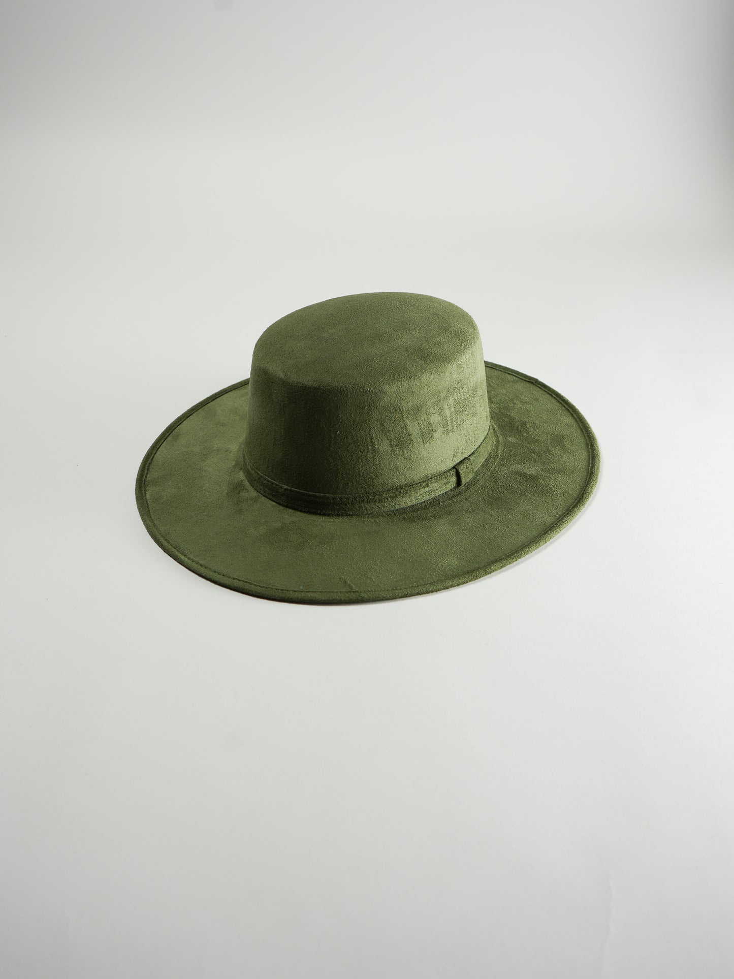 Vegan Suede Flat Top Hat- Olive Green