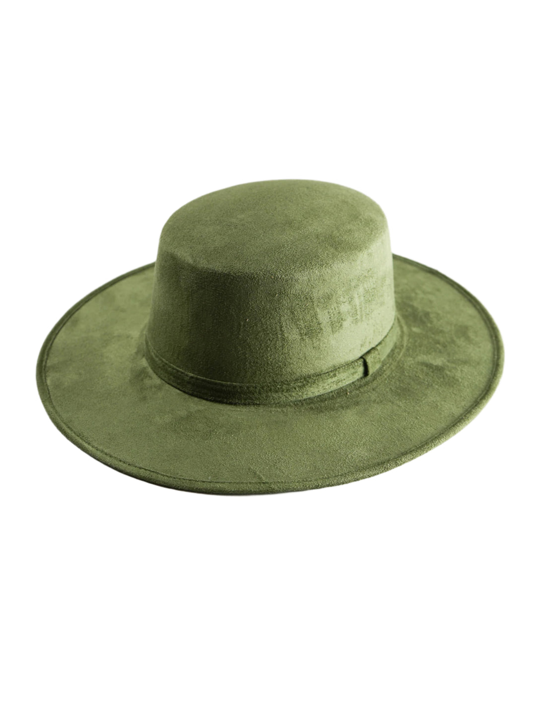 Vegan Suede Flat Top Hat- Olive Green