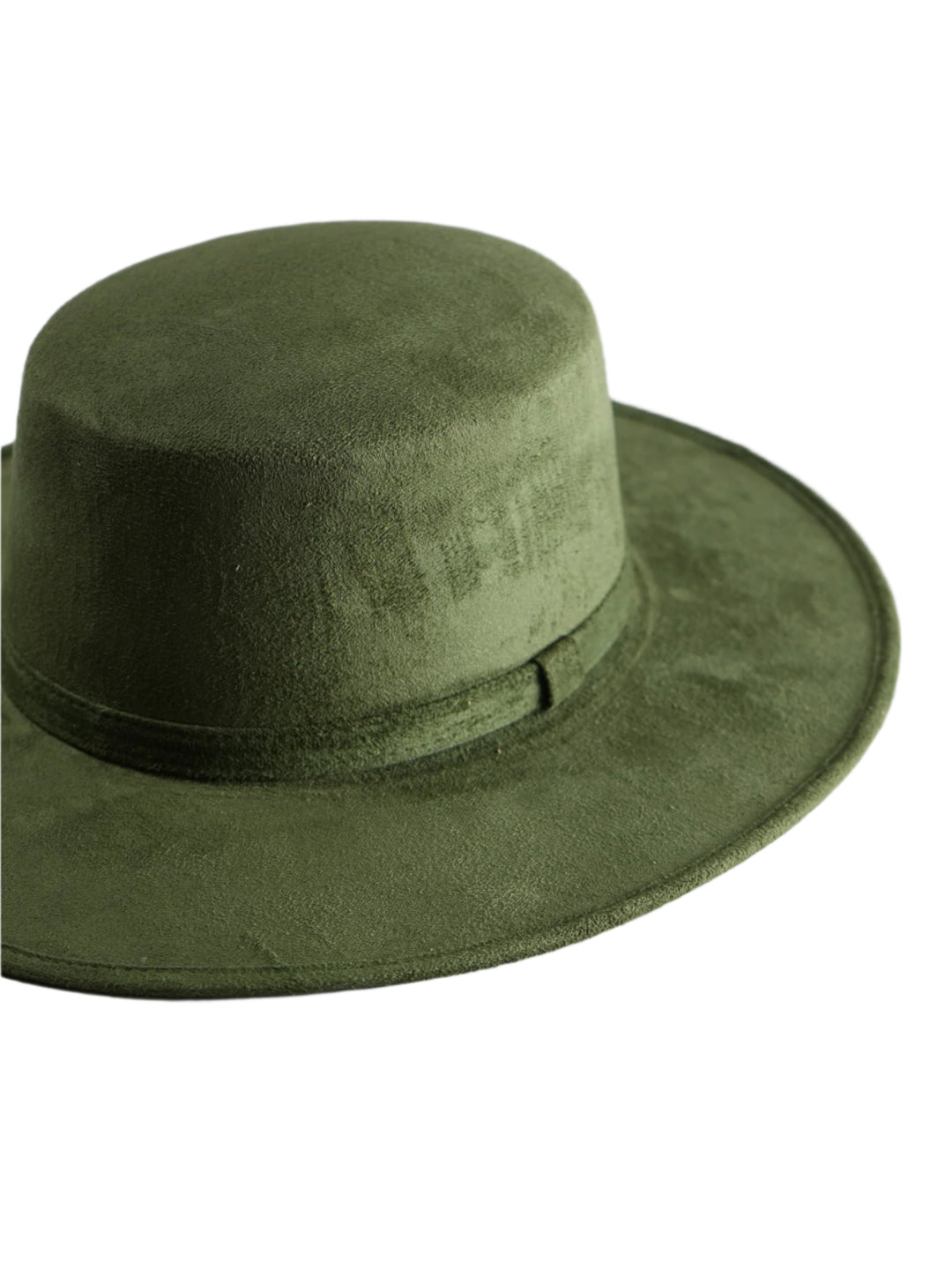 Vegan Suede Flat Top Hat- Olive Green
