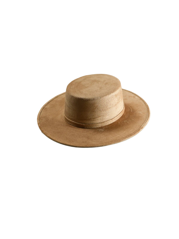 Vegan Suede Flat Top Hat- Cappuccino