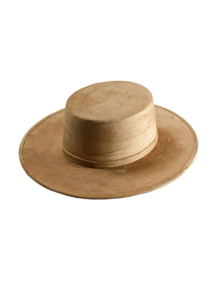 Vegan Suede Flat Top Hat- Cappuccino