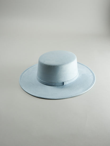 Vegan Suede Flat Top Hat- Sky Blue