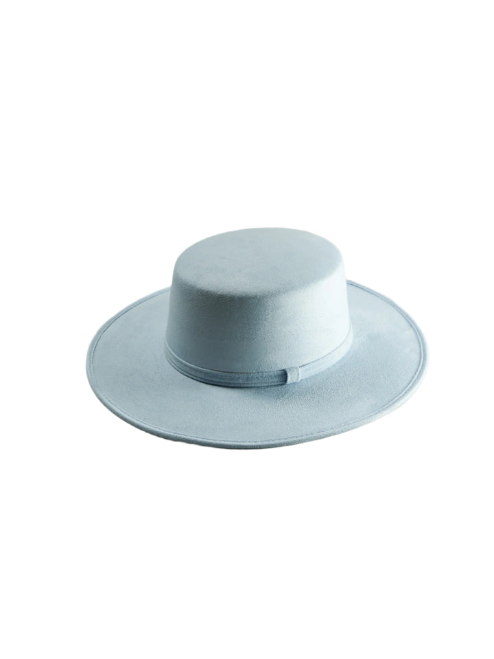 Vegan Suede Flat Top Hat- Sky Blue