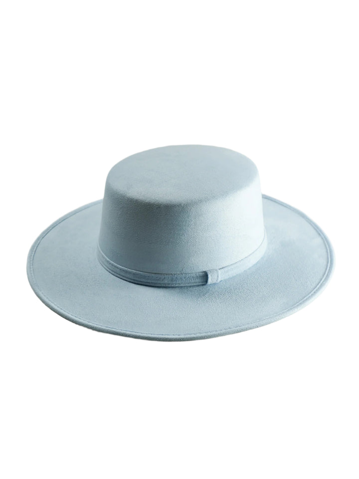 Vegan Suede Flat Top Hat- Sky Blue