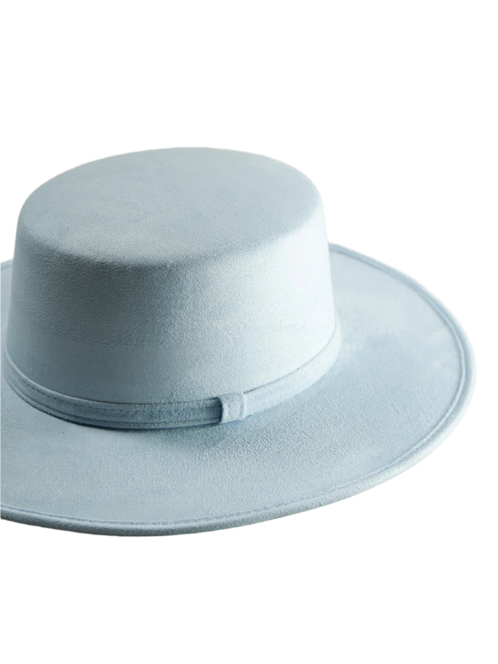 Vegan Suede Flat Top Hat- Sky Blue