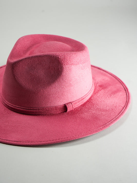 Vegan Suede Rancher Hat - Coral Pink