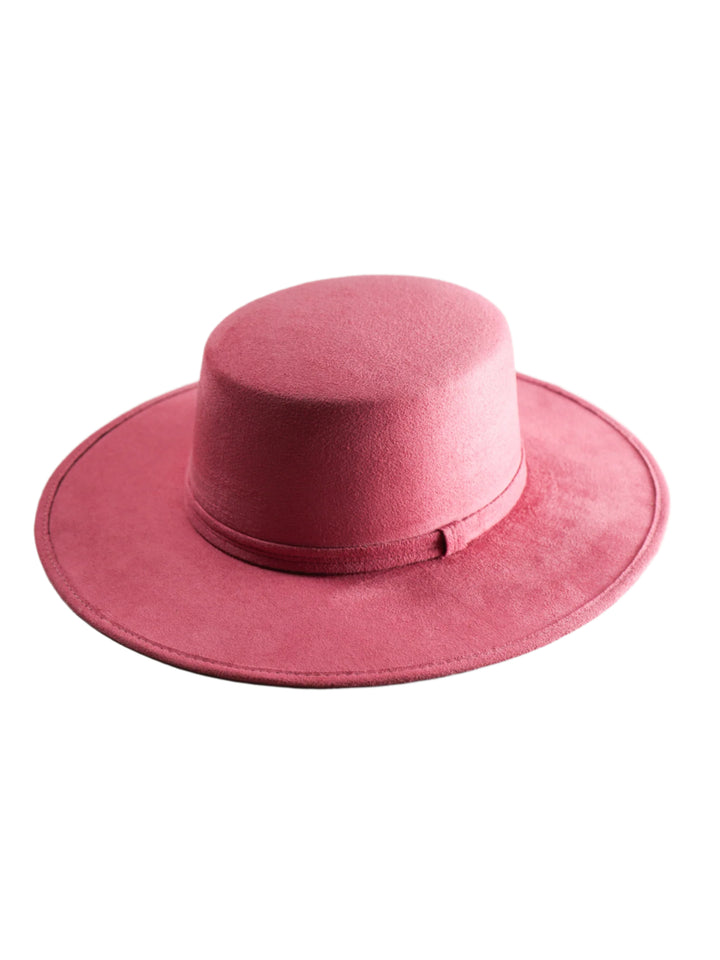 Vegan Suede Flat Top Hat- Coral Pink