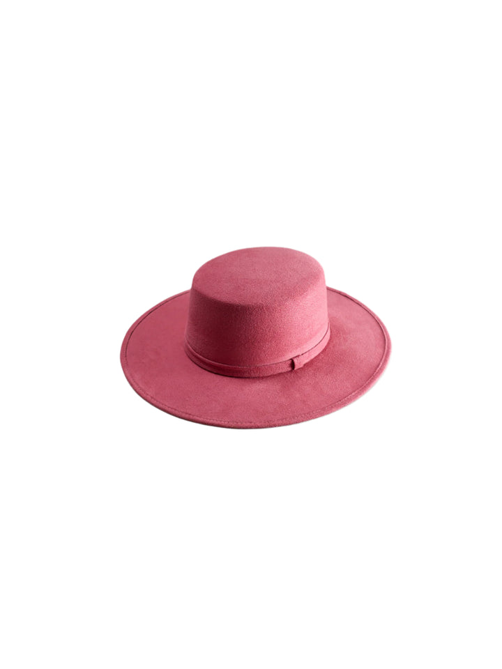 Vegan Suede Flat Top Hat- Coral Pink