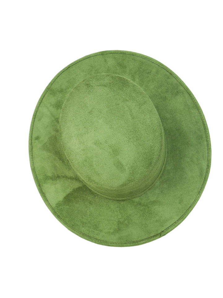 Vegan Suede Flat Top Hat- Forest Green