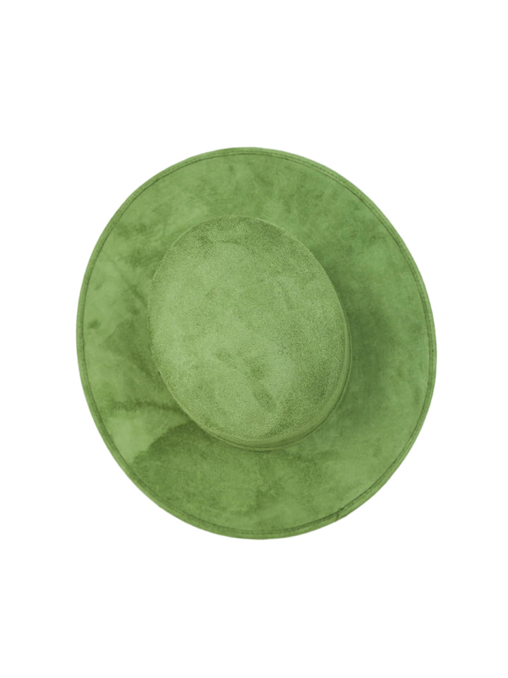 Vegan Suede Flat Top Hat- Forest Green