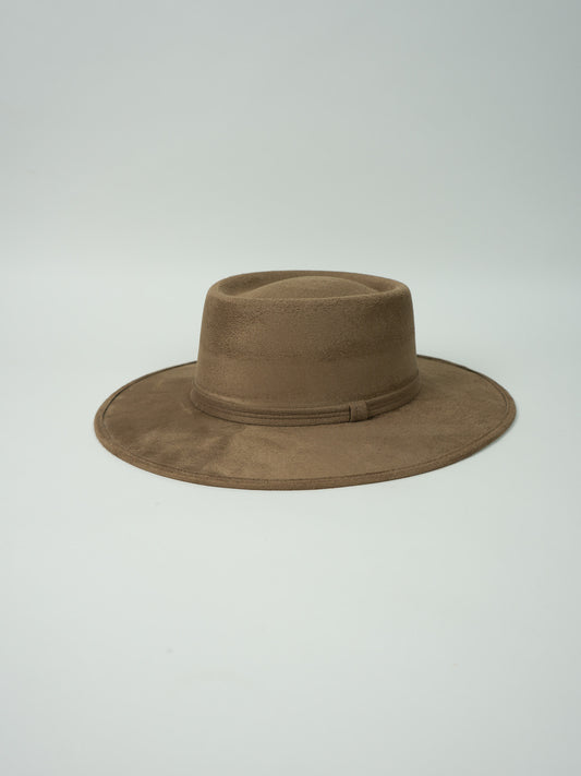 Vegan Suede Boater Hat- Mocha