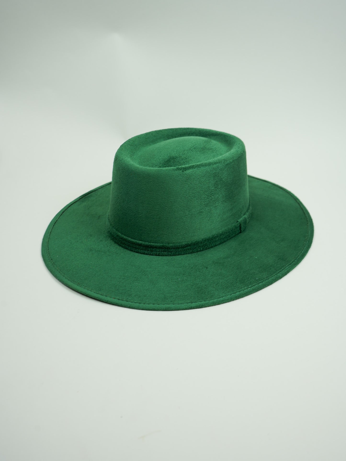 Vegan Suede Boater Hat- Emerald Green