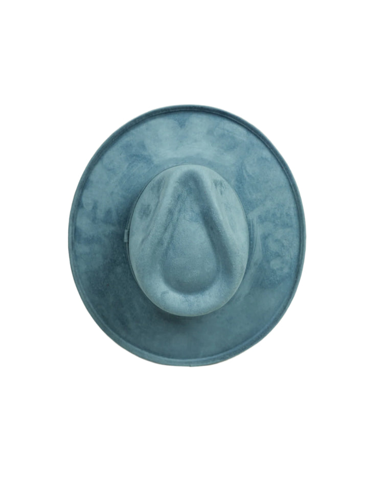 Vegan Suede Rancher Hat - Pencil Brim - Steel Blue