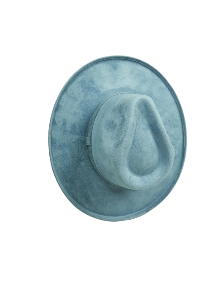 Vegan Suede Rancher Hat - Pencil Brim - Steel Blue