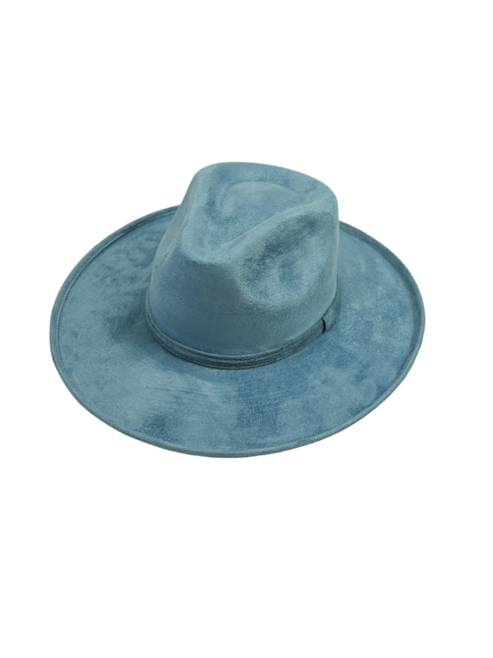 Vegan Suede Rancher Hat - Pencil Brim - Steel Blue