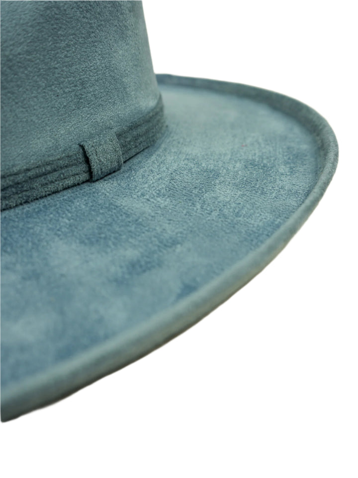 Vegan Suede Rancher Hat - Pencil Brim - Steel Blue