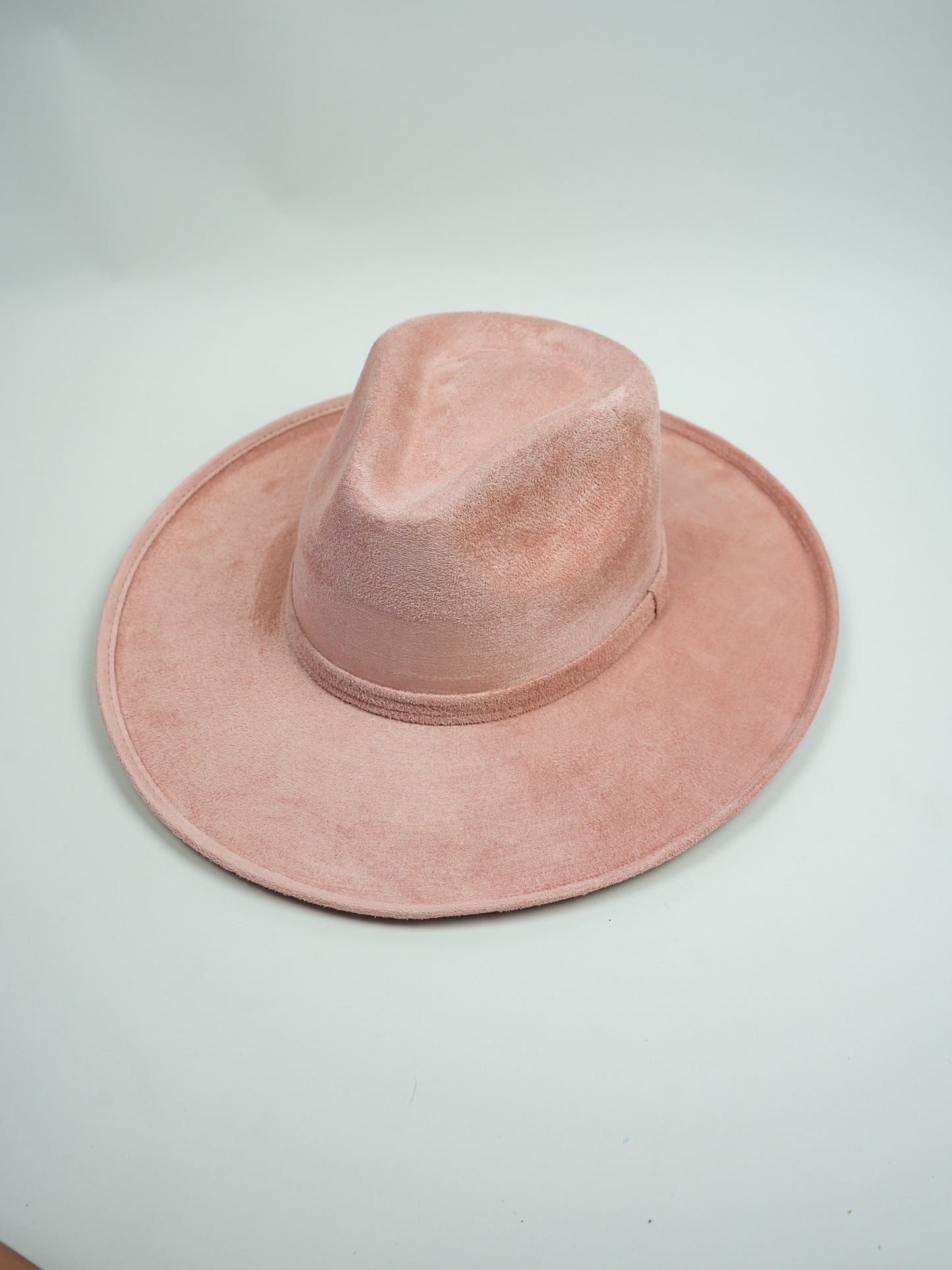 Vegan Suede Rancher Hat - Pencil Brim - Pale Dusty Rose