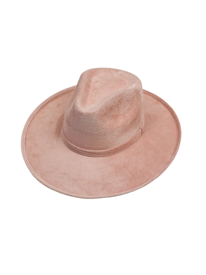 Vegan Suede Rancher Hat - Pencil Brim - Pale Dusty Rose
