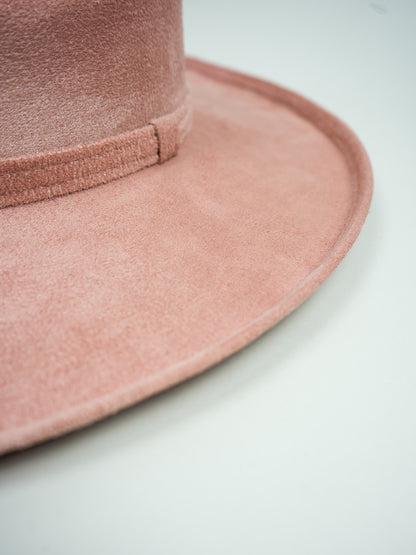 Vegan Suede Rancher Hat - Pencil Brim - Pale Dusty Rose