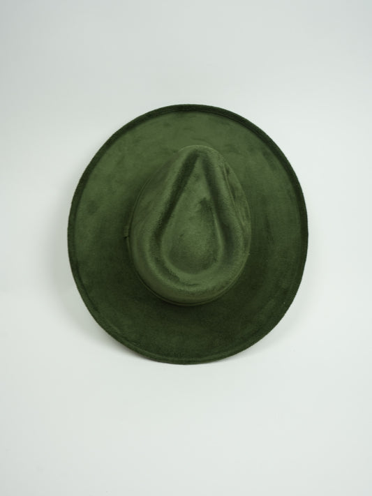 Vegan Suede Rancher Hat - Pencil Brim - Olive Green
